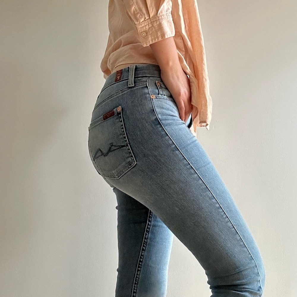 FOR ALL 7 MANKIND KIMMIE CROP SKINNY BLUE  JEANS - 27